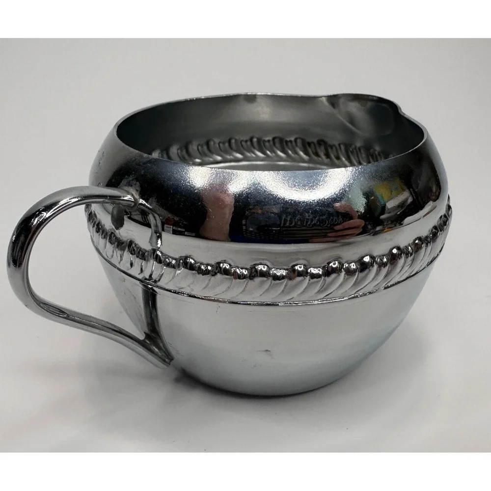 Vintage Irvinware Sugar &‎ Creamer Serving Set Chrome Tone Makers Mark MCM USA